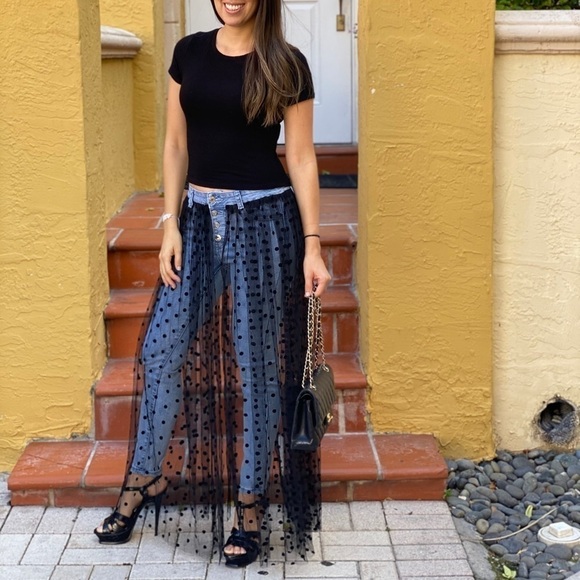 Swiss Dot Tulle Skirt Overlay Light Skinny Jeans - Picture 2 of 7